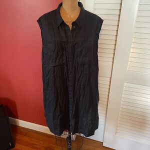 H & M | black linen sleeveless button up oversized top XL